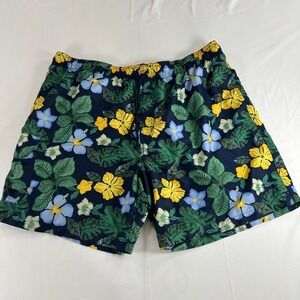 Trader Bay Mens 2XL Swim Trunks Floral Hibiscus Tropical Navy Blue Board Shorts